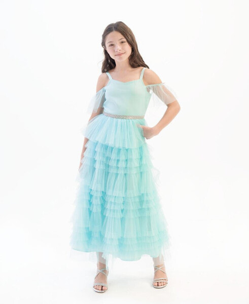 Big Girls Tiered, Cold Shoulder Party Dress