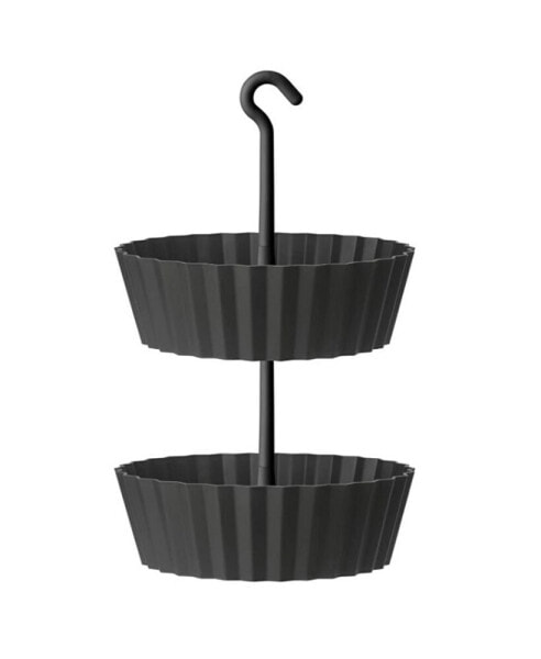 Sunny Hanging 2-Tiered Lace Planter Round Anthracite 12in