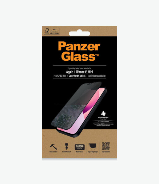 PanzerGlass ™ Privacy Screen Protector Apple iPhone 13 Mini | Edge-to-Edge - Apple - Apple - iPhone 13 Mini - Dry application - Scratch resistant - Shock resistant - Anti-bacterial - Transparent - 1 pc(s)