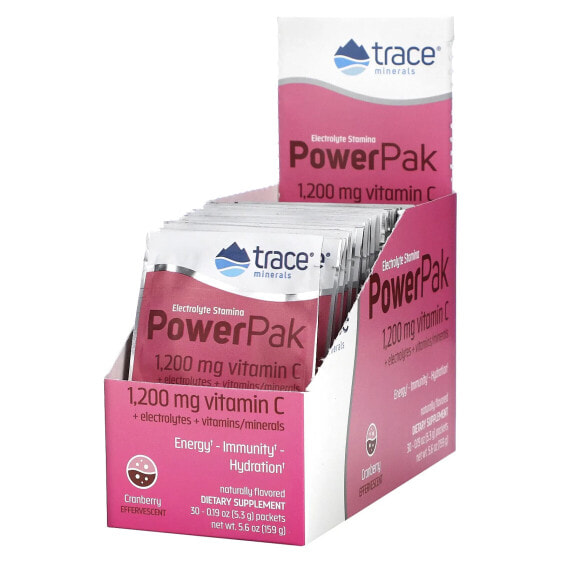 Trace Minerals ®, электролит для повышения выносливости, PowerPak, со вкусом клюквы, 30 пакетиков по 5,3 г (0,19 унции)