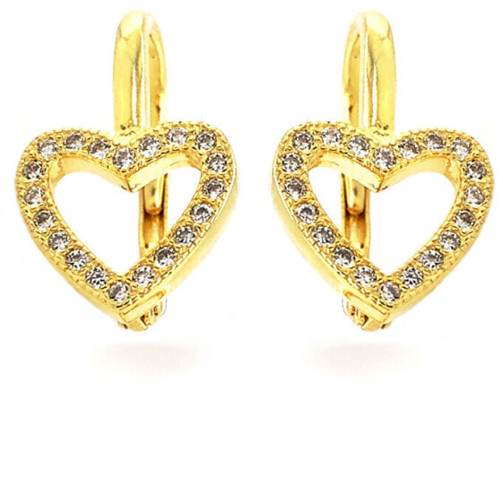 Romantic gold plated earrings with zircons Hearts E0001970