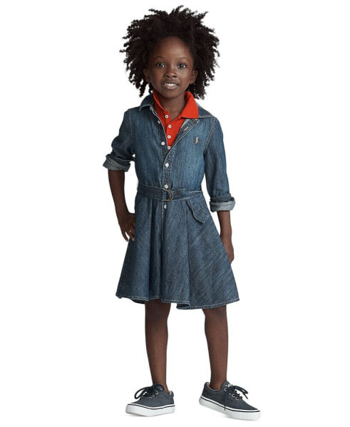 Toddler and Little Girls Belted Cotton Chino Shirtdress