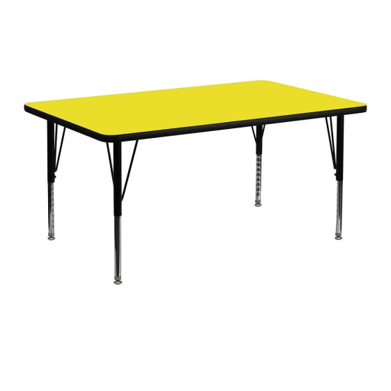24''W X 48''L Rectangular Yellow Hp Laminate Activity Table - Height Adjustable Short Legs