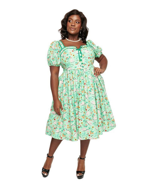 Plus Size 1940s Sweetheart Button Front Swing Dress