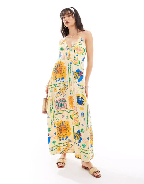 Object strappy maxi dress in painted print