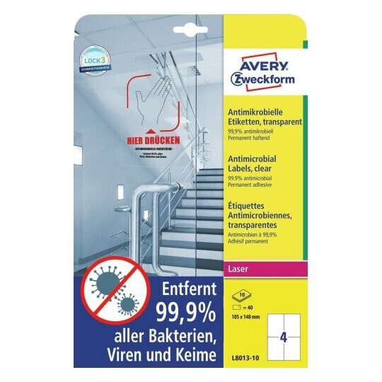 Avery Zweckform Avery L8013-10 - Transparent - A4 - Polyester - Laser - Permanent - Rectangle