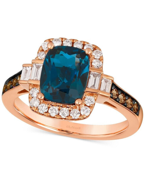 Кольцо Le Vian Chocolatier Deep Sea Blue Topaz & Diamond Halo Rose Gold.