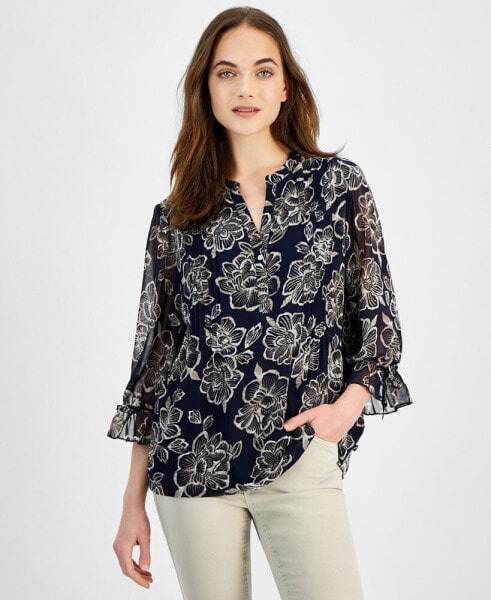 Women's Mixed Media Pintucked Popover Top