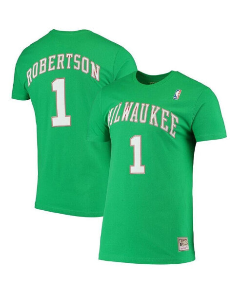 Men's Oscar Robertson Green Milwaukee Bucks Hardwood Classics Stitch Name and Number T-shirt