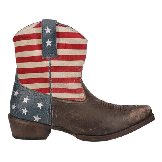 Roper American Beauty Ii Patriotic Snip Toe Cowboy Booties Womens Brown Casual B