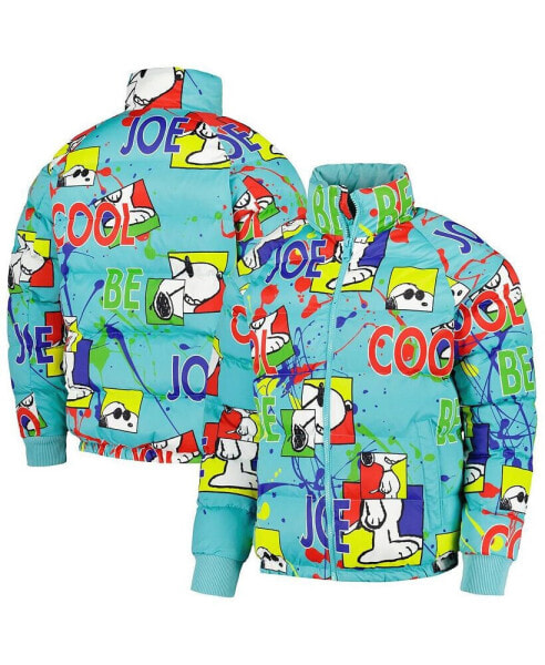 Men's Teal Peanuts Snoopy Joe Cool Puffer Raglan Full-Zip Jacket