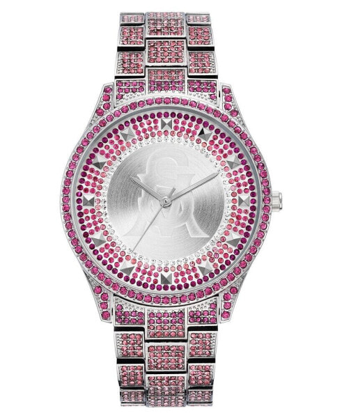 Women's Silver-Tone Metal Bracelet and Accented with Pink Crystals Watch, 40mm