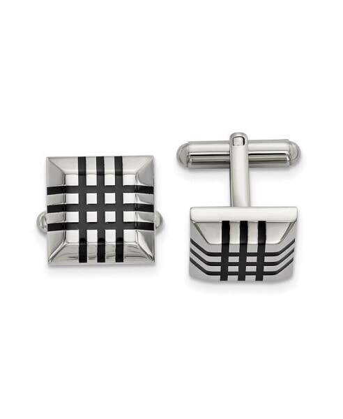 Stainless Steel Polished with Black Rubber Stripes Cufflinks