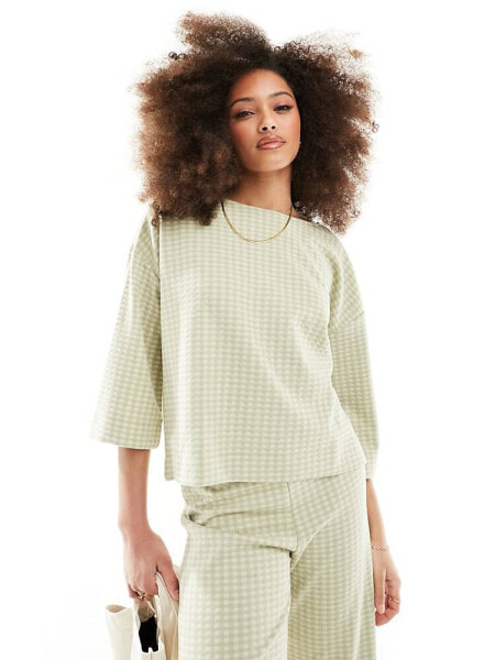 Y.A.S jersey knit oversized t-shirt co-ord in green check