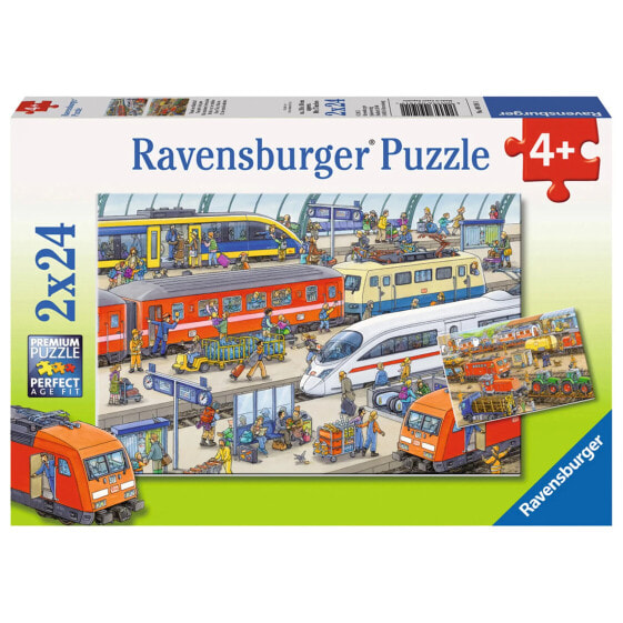 Пазл с поездами Ravensburger "Волнение на вокзале" 2x24 детали