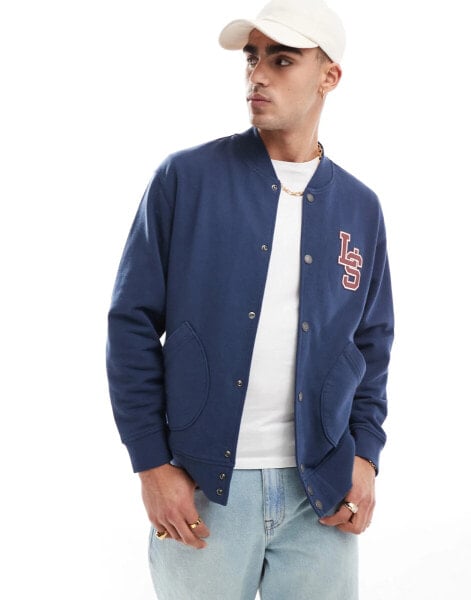 Levi's varsity monogram sweat bomber jacket in navy