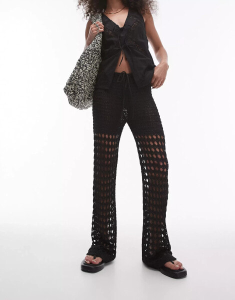 Topshop knitted crochet trousers in black