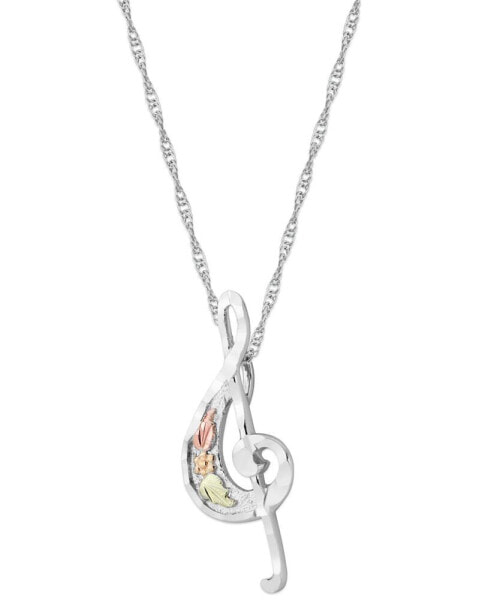 Black Hills Gold treble Clef Pendant in Sterling Silver with 12k Rose and Green Gold