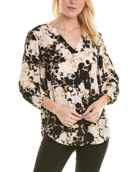 Jones New York Printed Pleat Front Top Women's Brown Xs