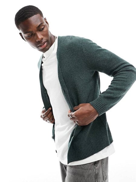 ASOS DESIGN knitted lambswool cardigan in green