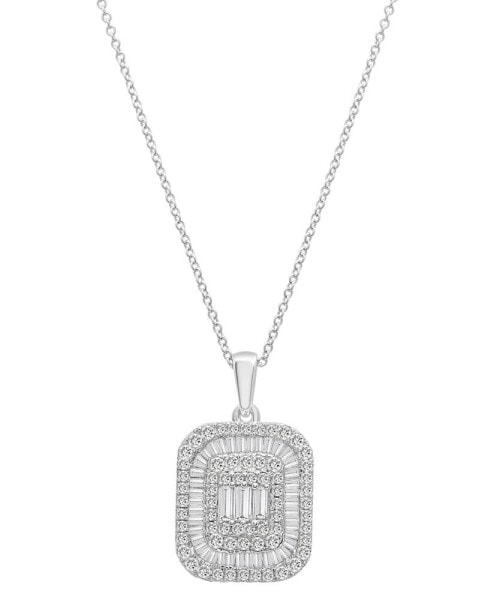 Diamond Round & Baguette Square Halo Cluster Pendant Necklace (1 ct. t.w.) in 14k White Gold, 16" + 2" extender, Created for Macy's