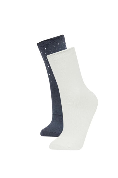 Kadın Aplike 2'li Pamuklu Uzun Çorap C5144axns