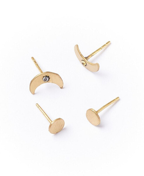 Ruchi Crescent Moon Tiny Dot Gold Stud Earrings Set of 2