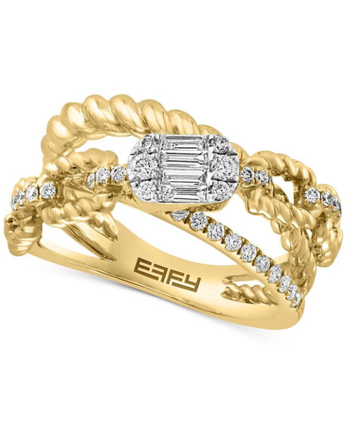 EFFY® Diamond Baguette & Round Open Crossover Ring (1/2 ct. t.w.) in 14k Gold