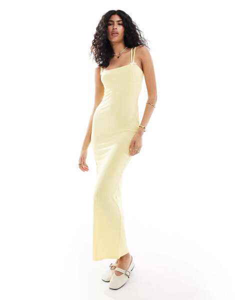 ASOS DESIGN strappy maxi dress with contrast picot trim in yellow