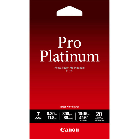 Canon Photo Paper Pro Platinum A6 Photo Paper - 300 g/m² - 100x150 mm - 20 sheet