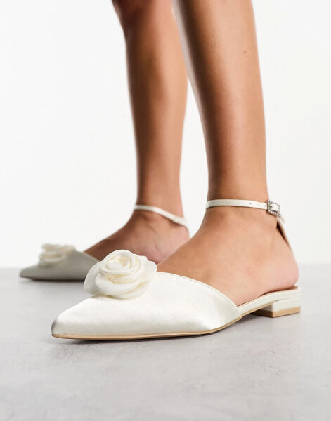 Be Mine Bridal River flat shoes with corsage in ivory satin