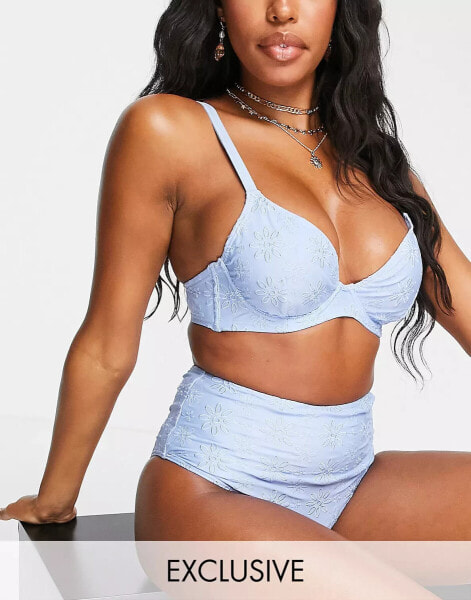 Peek & Beau Fuller Bust Exclusive polyester underwire bikini top in blue broderie anglaise - MBLUE