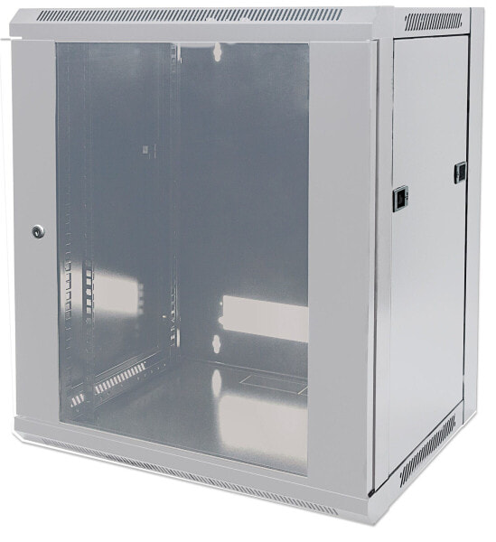 Intellinet Network Cabinet - Wall Mount (Standard) - 12U - Usable Depth 410mm/Width 510mm - Grey - Flatpack - Max 60kg - Metal & Glass Door - Back Panel - Removeable Sides - Suitable also for use on desk or floor - 19",Parts for wall install (eg screws/rawl plugs) n