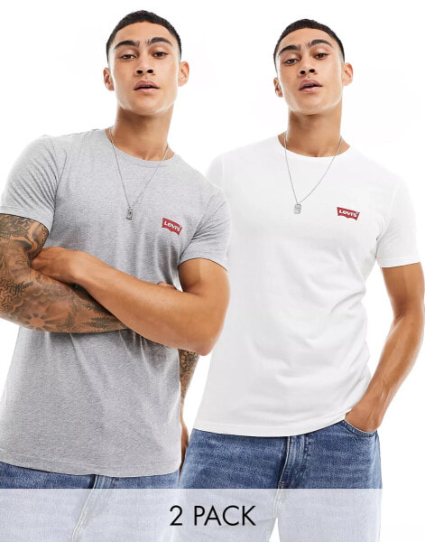 Levi's 2 pack crewneck batwing logo t-shirt in white & grey marl