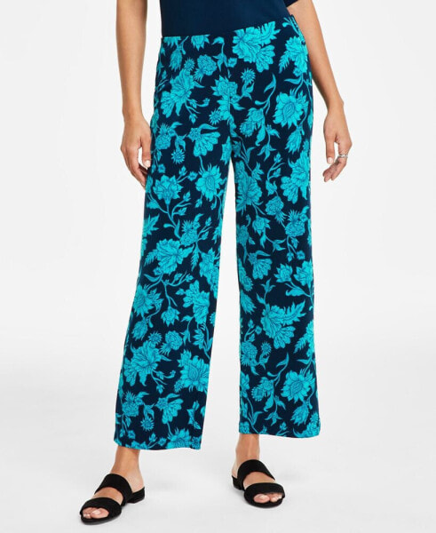 Women's Elena Printed Wide-Leg Knit Pull-On Pants, Created for Macy's