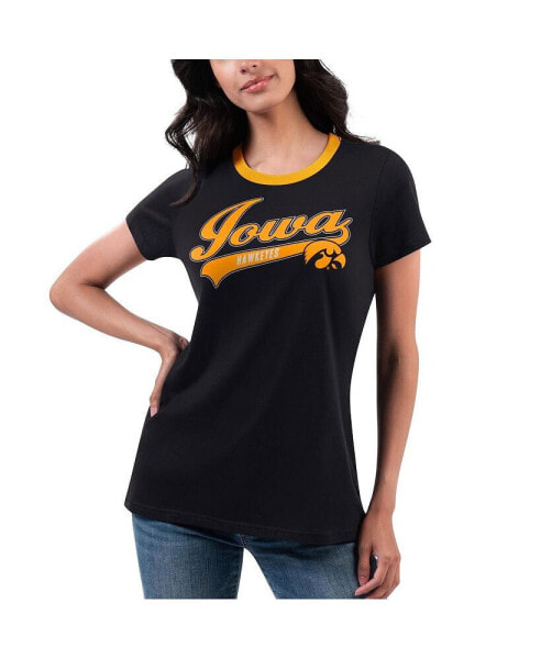 Women's Black Iowa Hawkeyes Recruit Ringer T-shirt