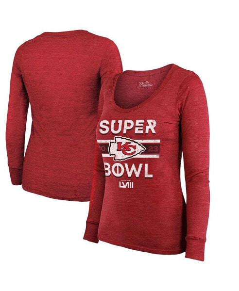 Women's Threads Red Kansas City Chiefs Super Bowl LVIII Make It Happen Tri-Blend Long Sleeve Scoop Neck T-shirt