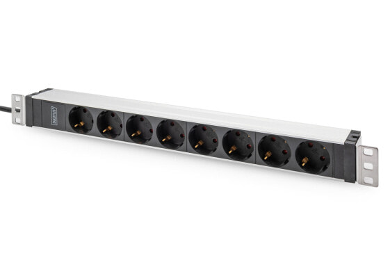DIGITUS Socket Strip with Aluminum Profile, 8-way safety socket, 2 m cable, IEC C20 plug
