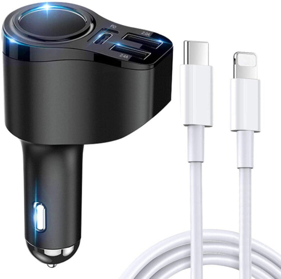 4 in 1 Car Charger PD 3.0 Cigarette Lighter USB Splitter 12 V Car Charger 48 W 7A Quick Charge Mini USB Adapter Socket for iPhone 15 14 13 12 11 8 Samsung S23 S22 Huawei GPS Dash Camera