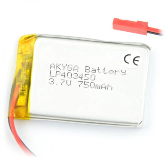Литий-полимерный аккумулятор Akyga 750mAh 1S 3,7V - разъем JST-BEC + розетка - 50x34x4мм