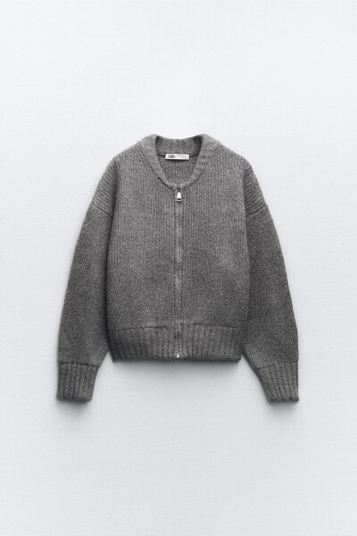 Knit bomber jacket with zip