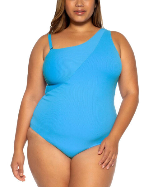 Becca Etc Women's Plus Size Asymmetrical-Neck Swimsuit Bright Blue Size 2X