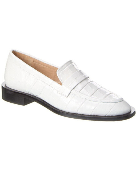 Stuart Weitzman Palmer Sleek Croc-Embossed Leather Loafer Women's White 11.5