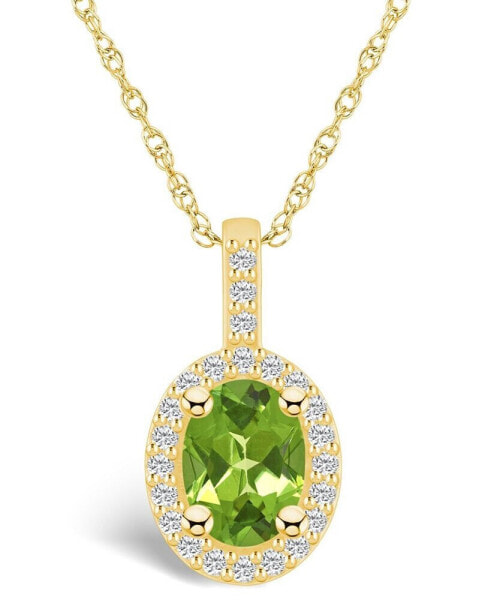 Peridot (1-1/3 Ct. T.W.) and Diamond (1/4 Ct. T.W.) Halo Pendant Necklace in 14K Yellow Gold