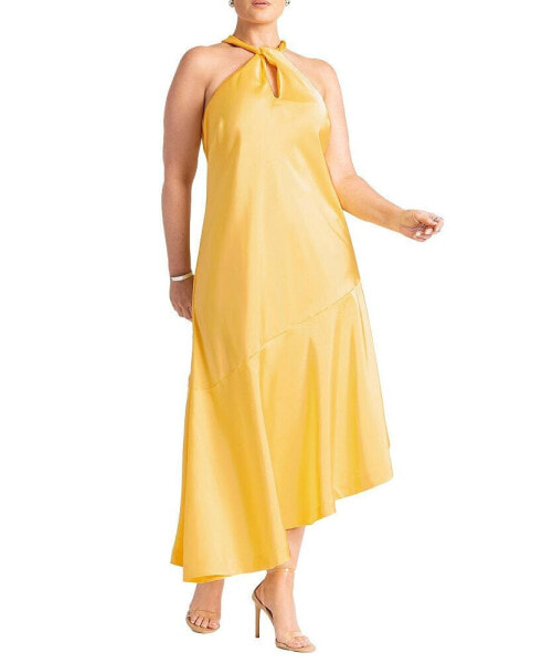 Plus Size Twisted Neck Satin Maxi Dress - 24, Soft Lemon