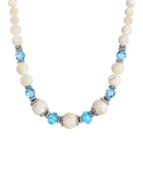 Aqua and Mother Of Pearl Adjustable Necklace