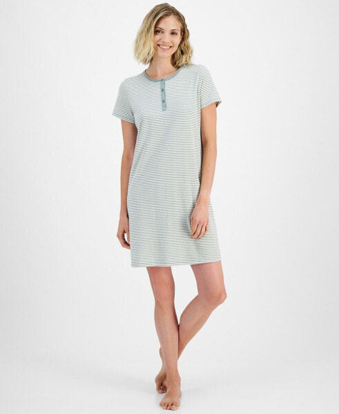 Women's Cotton Printed Henley Sleepshirt, Created for Macy's