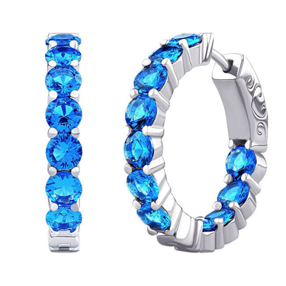 Luxury silver hoop earrings with light blue zircons MW02722ELB