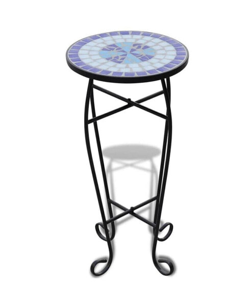 Mosaic Side Table Plant Table Blue White