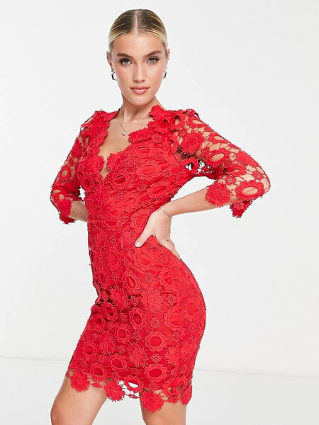 Love Triangle fitted mini dress in all over red lace